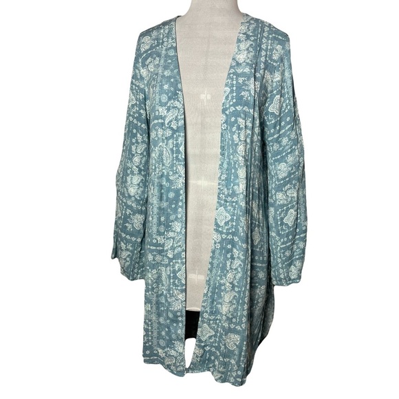 Knox Rose | Blue Open Front Longline Duster Cardigan, Medium - Picture 1 of 7